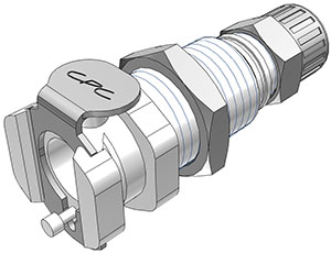 PMCD1204 - Kupplung 6,4 mm AD / 4,3 mm ID Klemmringverschraubung, Plattenmontage, mit Absperrventil, Buna-N Dichtung