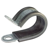Rohrschellen RSGU DIN 3016: Robuste Schlauchschelle aus Metall mit Gummiprofil zur Vibrationsdämpfung und sicheren Montage. Rohrschellen RSGU DIN 3016: Eine einzelne, silberfarbene Rohrschelle mit schwarzer Gummieinlage für sichere Rohr- und Schlauchbefestigung.