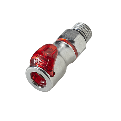 LQ2D3004RED - Schnellverschlusskupplung für die Flüssigkühlung mit 1/4" SAE-4 Außengewinde, mit Absperrventil, EPDM-Dichtung, Rot