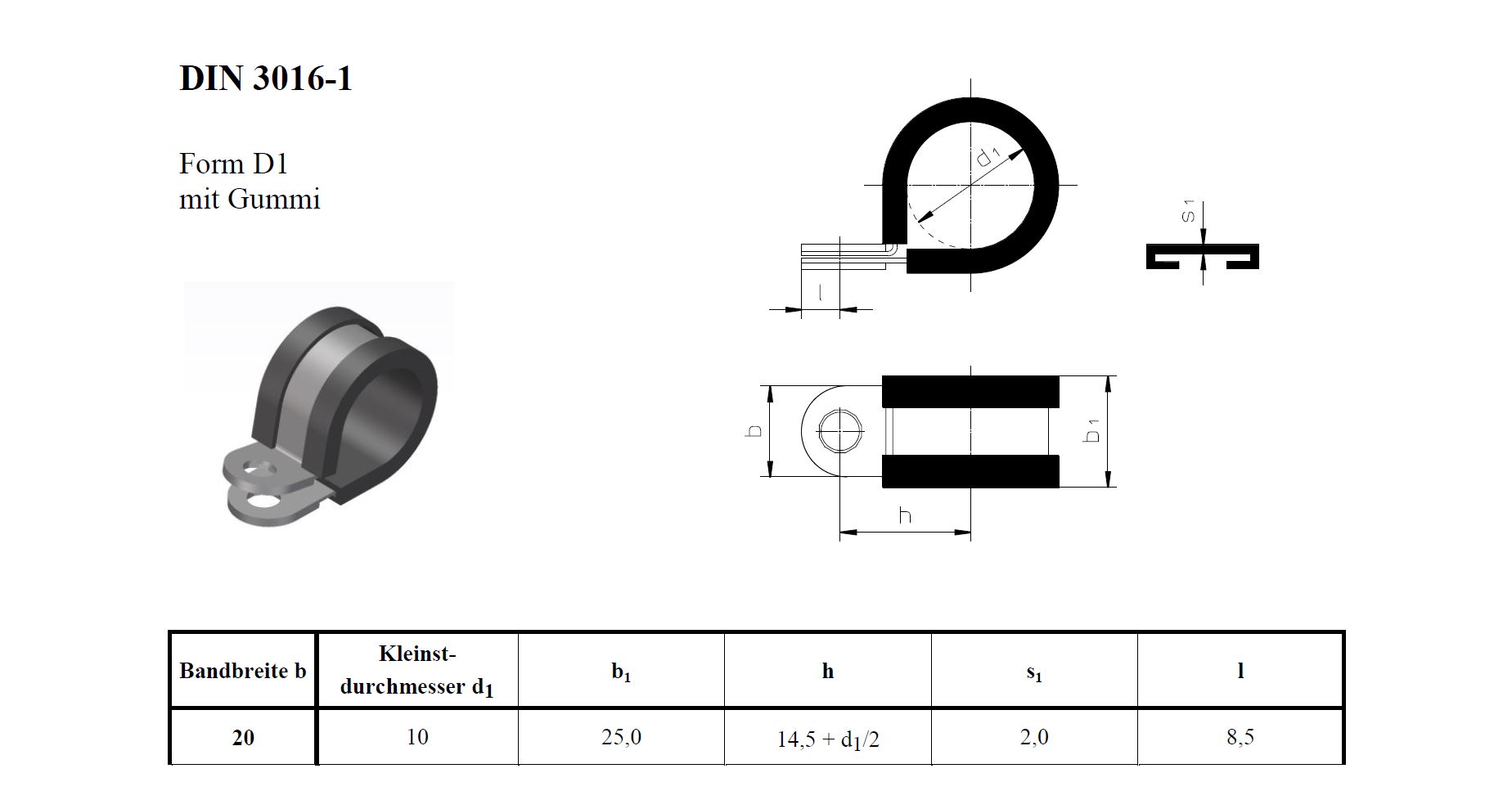 Rohrschelle RSGU Form D1 nach DIN 3016 Datenblatt