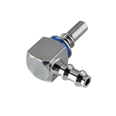 LQ2D2304LBLU - CPC Winkelstecker für Flüssigkühlung mit 6,4 mm Schlauchanschluss, mit Absperrventil, EPDM-Dichtung, Blau