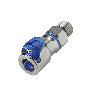 LQ2D3004BLU - Schnellverschlusskupplung für Flüssigkühlung mit 1/4" SAE-4 Außengewinde, mit Absperrventil, EPDM-Dichtung, Blau