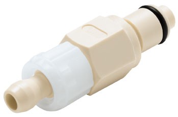 PLCD22040612 - Stecker 9,5 mm AD / 6,4 mm ID Softtube-Fitting, mit Absperrventil, EPDM-Dichtung