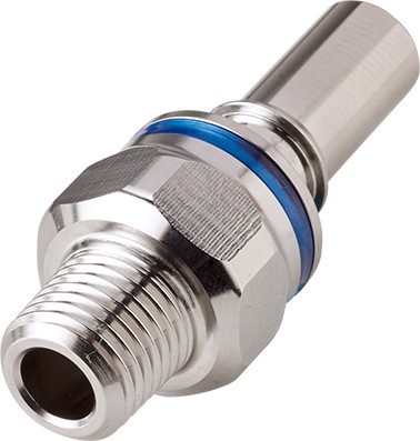 LQ4D24004BLU - Schlauchtülle für Flüssigkühlsysteme mit 1/4" NPT Außengewinde, mit Absperrventil, EPDM-Dichtung, Blau