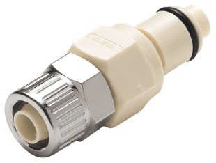 PLCD2000612 - CPC Stecker 9,5 mm AD / 6,4 mm ID Klemmringverschraubung, mit Absperrventil, EPDM-Dichtung