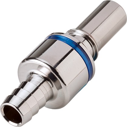 LQ4D22006BLU - Schlauchtülle mit 9,5 mm Schlauchanschluss für Flüssigkühlsysteme, mit Absperrventil, EPDM-Dichtung, Blau