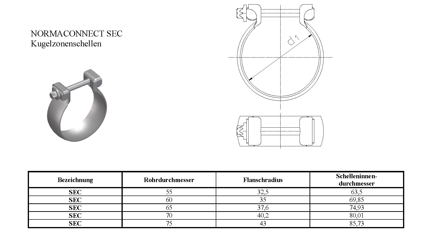 Edelstahl Auspuffschelle für 63,5 mm Abgasrohr - Fahrzeugtechnik Zinram