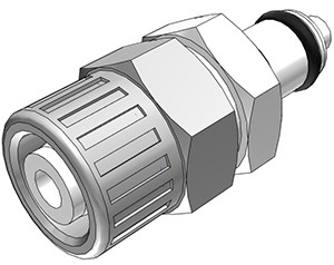 PMCD2006 - CPC Kupplung Stecker 9,5 mm AD / 6,4 mm ID Klemmringverschraubung, mit Absperrventil, Buna-N Dichtung