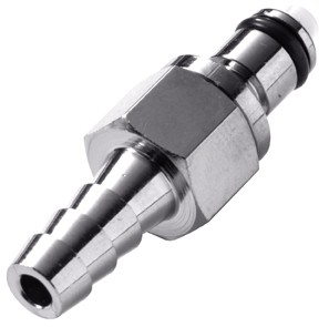 MCD2204 - Metall CPC Stecker 6,4 mm Schlauchanschluss, mit Absperrventil, Buna-N Dichtung