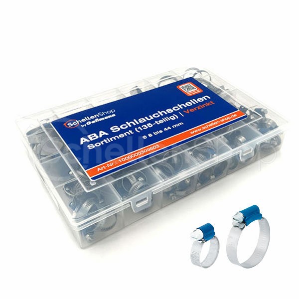 ABA Sortimentbox Schlauchschellen blau, Inhalt 135 Stück