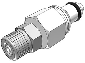 PMCD20025 - Stecker 4,0 mm AD / 2,5 mm ID Klemmringverschraubung, mit Absperrventil, Buna-N Dichtung