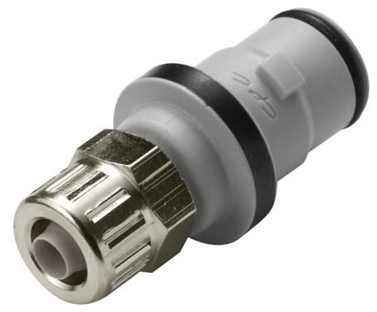 NS2D200412 - Stecker 6,4 mm AD / 4,3 mm ID Klemmringverschraubung, mit Absperrventil, EPDM-Dichtung