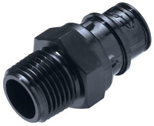 HFCD24857 | UV-beständige Schlauchtülle mit 1/2" NPT Außengewinde und Absperrventil