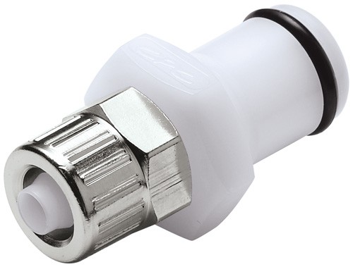 PLC20004 - Stecker 6,4 mm AD / 4,3 mm ID Klemmringverschraubung, ohne Absperrventil, Buna-N Dichtung