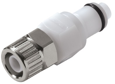 PLCD20006 - CPC Stecker 9,5mm AD / 6,4 mm ID Klemmringverschraubung, mit Absperrventil, Buna-N Dichtung