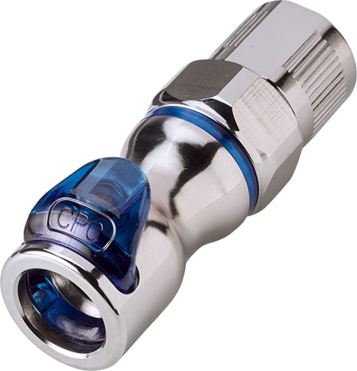 LQ4D13006BLU - Schnellverschlusskupplung mit 6,4 mm ID und 9,5 mm AD Klemmringverschraubung, mit Absperrventil, EPDM, Blau