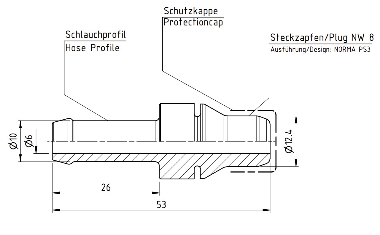 VDA Schlauchverbinder NW 08, 10mm Schlauch