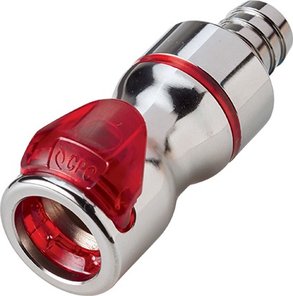 LQ6D17006RED - LQ6 Kupplung mit 9,5 mm Schlauchanschluss, mit Absperrventil, EPDM-Dichtung, Rot
