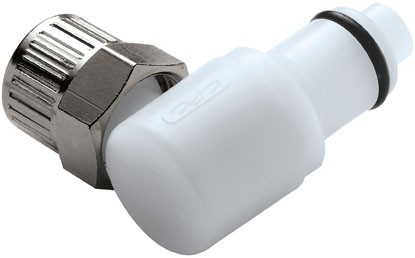 PLCD21006 - CPC Winkelstecker 9,5 mm AD / 6,4 mm ID Klemmringverschraubung, mit Absperrventil, Buna-N Dichtung