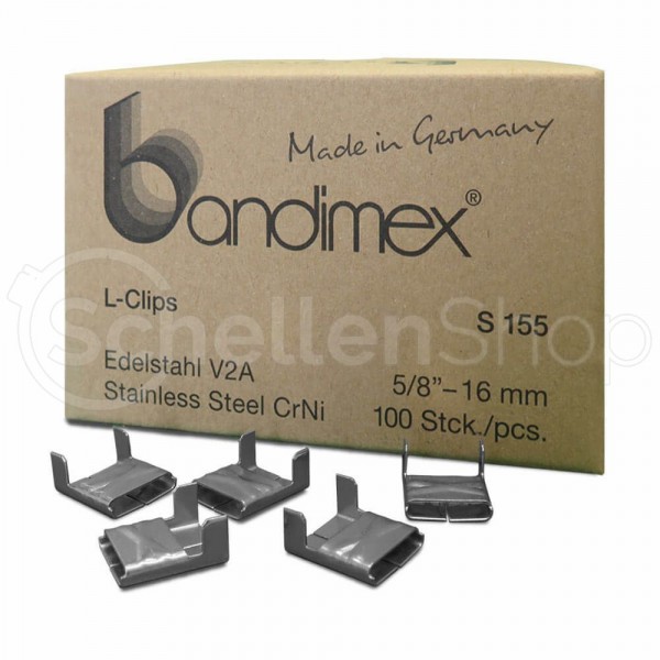Bandimex L-Clips S155 für Bandbreite 16 mm (5⁄8″), V2A Edelstahl